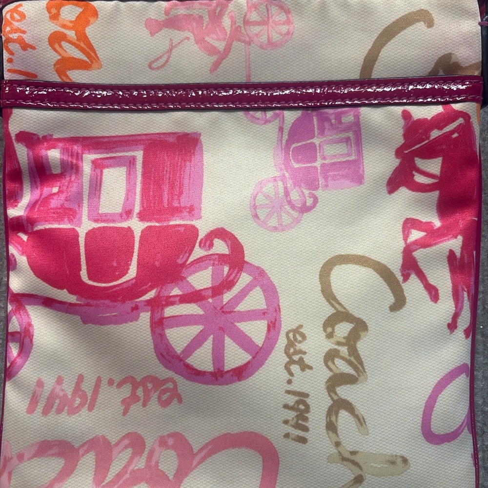 Coach Scribble Print Crossbody Bag Pink Orange Canvas Y2K Carriage Sm Purse 0708 - Picture 4 of 5